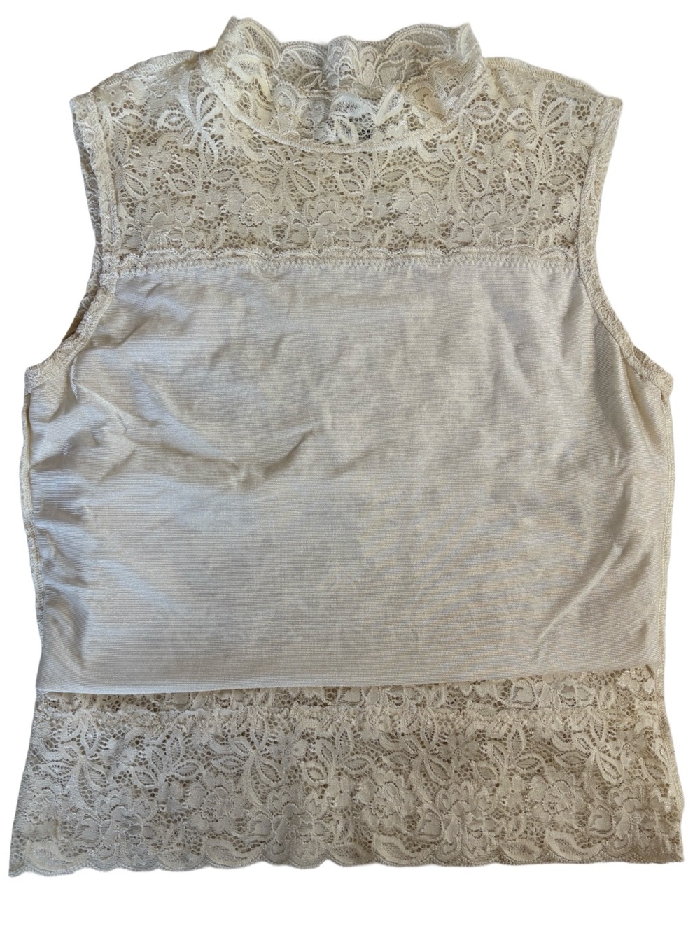 Pretika Lace Mock Neck Sleeveless Top – Cream Floral Lace Y2K Romantic Blouse - Picture 12 of 13